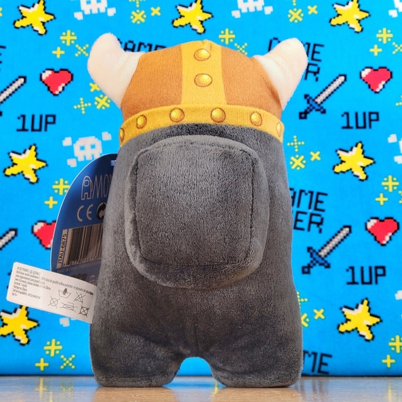 Among Us Black Crewmate 7" with Viking Hat Series 2 Video Game Toy Plush NWT - Picture 2 of 6